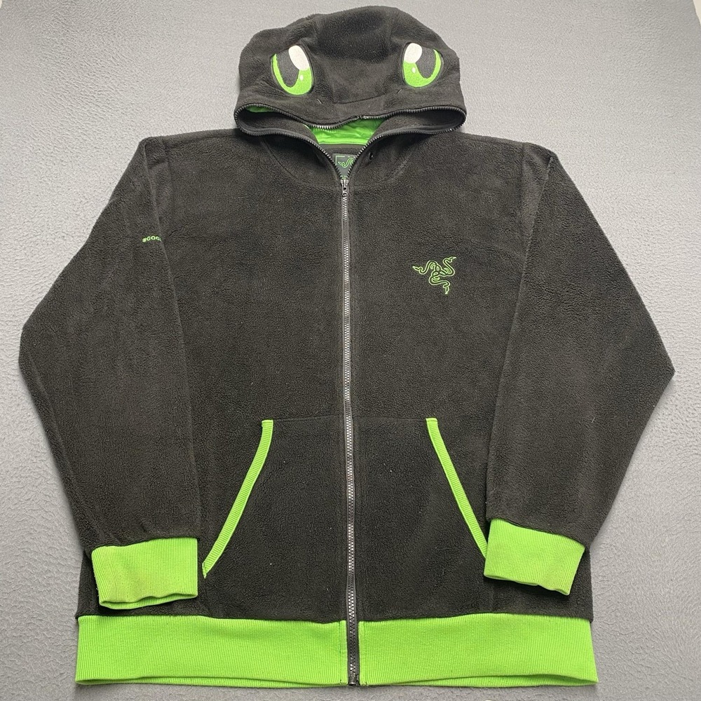 Razer Hoodie Sweatshirt Mens XL Black Fleece Full Zip Snake Eyes Graphic Gaming